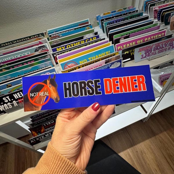 Horse Denier Bumper Sticker, They Are Not Real, Funny Horse Car Decal or Magnet