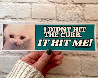 I Didn’t Hit the Curb It Hit Me Sticker or Magnet, Funny Gen Z Meme Car Decal, Waterproof Vinyl Gift for Drivers