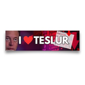 I love Teslur | Sad Elon Musk Stocks | Unhinged | 8.5&quot; x 2.5&quot;| Bumper Car Sticker OR Magnet Premium Weather-proof Vinyl