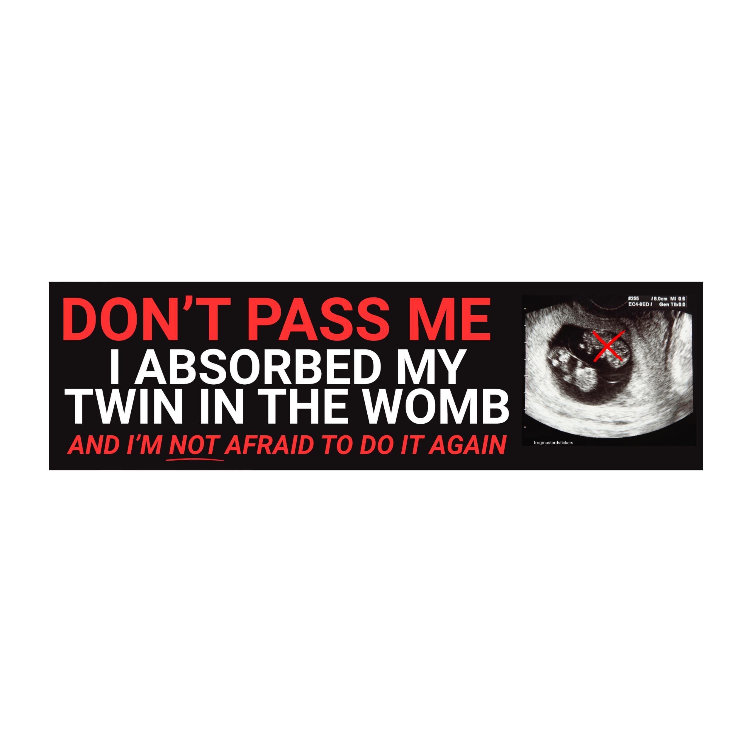 Don’t Pass Me – I Absorbed My Twin Sticker or Magnet Funny Bumper Decal