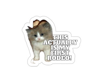 This Actually Is My First Rodeo Cat Die-Cut Sticker | Cowboy Cat Cute | 3" x 3" | Waterproof Bumper Sticker Car Laptop Water Bottle Sticker