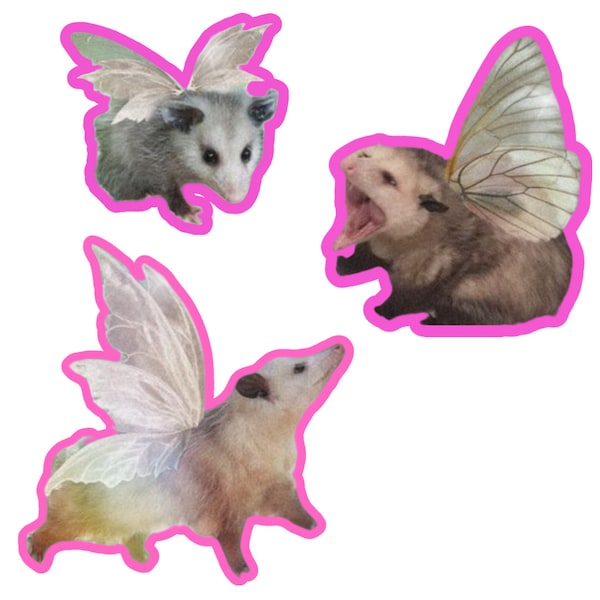 Possum Fairy Die Cut Stickers 3 -Pack or Individuals Magnets or Stickers | 3" x 3" | Waterproof Bumper Sticker Laptop Water Bottle Sticker
