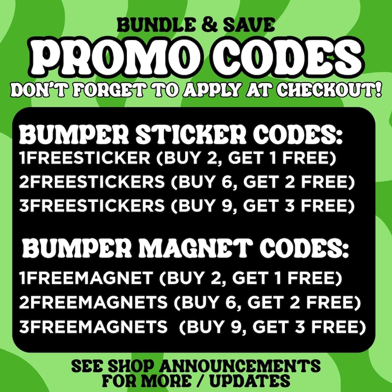 The image is a promotional advertisement for a bundle and save offer, featuring various sticker and magnet codes. The text on the image is clear and easy to read, providing information about the different deals available for purchase.