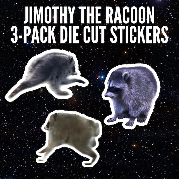 Jimothy Raccoon Sticker Pack, 3 Two Inch Die Cut Decals, Seattle Meme Trash Panda Laptop Stickers, Funny PNW Gift for Raccoon Fans