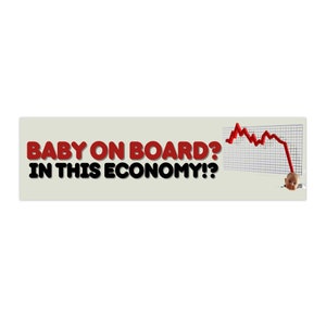 Baby on board? In this economy?!  | Hydroflask Sticker | Gen Z Meme | 8.5" x 2.5" | Bumper Sticker OR Magnet Premium Weather-proof Vinyl