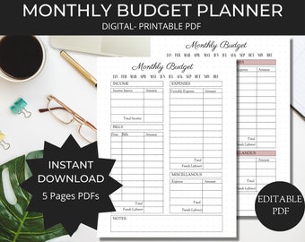 Simple Monthly Budget | Printable Monthly Budget | Digital Monthly Budget | GoodNotes Monthly Budget | Budget Template PDF | Monthly Income