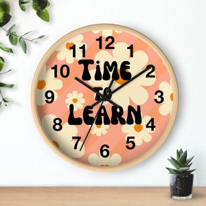 Clock for Classroom Decor Clock Retro Flower Clock Groovy Classroom Clock Retro Pink and Orange Classroom Decor 70&#39;s Classroom Clock Floral