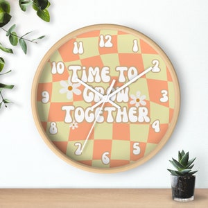 Clock for Classroom Decor Clock Retro Flower Clock Groovy Classroom Clock Retro Pink and Neutral Classroom Decor 70&#39;s Classroom Cloc