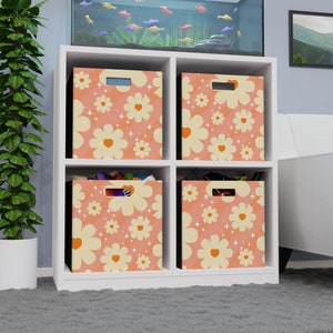 Storage Box for Classroom Decor Retro Groovy Classroom Organization Bin for Cube Shelf Decor for Teacher Gift Felt Storage Box Pink Orange