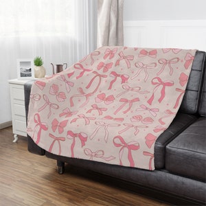 Coquette Blanket for Girl Pink Bows Throw Blanket Gift for Dorm Decor Soft Luxury Pink Blanket for Women Oversized Trendy Decor Girly Girl