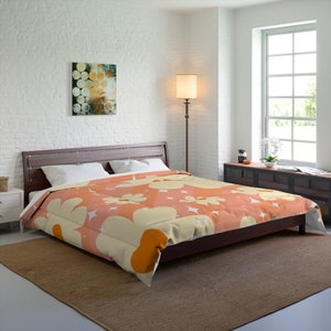 Retro Comforter Groovy Pink Retro Flower Blanket for Bed 70s Girl Bedroom Decor Comforter for Little Girl Room Pink Orange Flowers Gift Girl