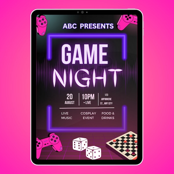 Game Night Flyer, Game Night Invitation, Game Night Canva Template by InsiderStyles, 1000's of ways to customize