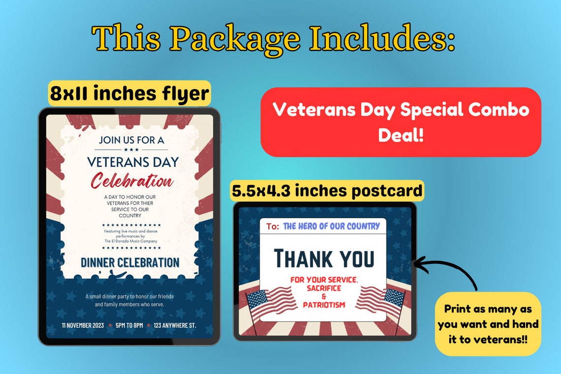 Editable Veterans Day Special Pack Including (flyer + Post Card ...