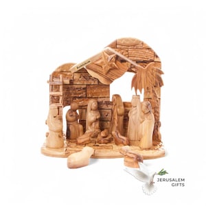 Christmas Nativity Set Scene, 9.7″ Made from Olive Wood in Bethlehem