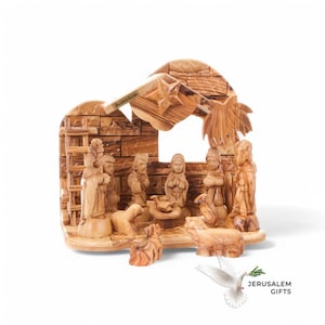 Christmas Nativity Set Scene, 9.7″  Handmade from Olive Wood in Bethlehem