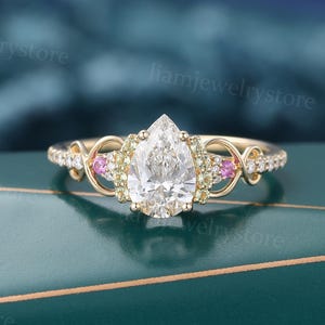 1 CT Tropfenförmiger Labradorit Diamant Verlobungsring mit IGI Zertifikat Gelbgoldring Peridotring Brautring Pink Sapphire Jubiläumsring