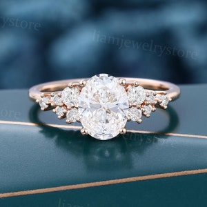 1.5 CT Oval Lab Grown Diamant Verlobungsring Mit IGI-Zertifikat Roségoldring Runder Diamant Cluster Ring Braut Hochzeit Jahrestag Ring
