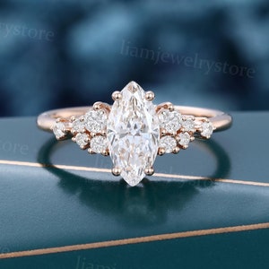 1 CT Marquise-Schliff Lab Grown Diamantring IGI-Zertifikat Einzigartiger Roségoldring Runder Diamantclusterring Brautjubiläumsring