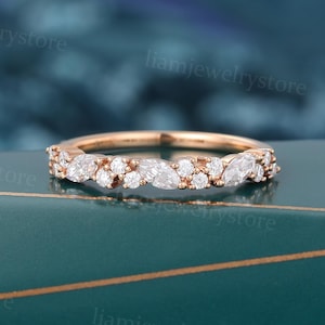 Marquise cut wedding band Half eternity ring Solid Rose Gold ring Lab grown Diamond band stacking matching band Anniversary bridal ring gift