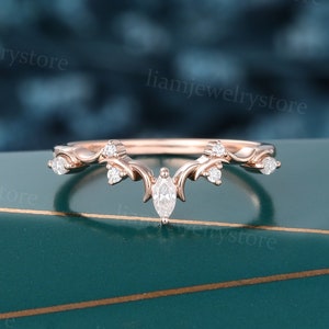 Vintage Twig Lab Grown Diamond Curved wedding band Rose gold ring Marquise cut Diamond Matching band Nature Inspired ring Bridal Branch ring