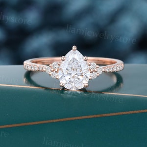 1 CT Tropfenförmiger Labradorit Diamant-Verlobungsring mit IGI-Zertifikat 14K Roségoldring Diamant Halbe Eternity Ring Jahrestag Ring Geschenk