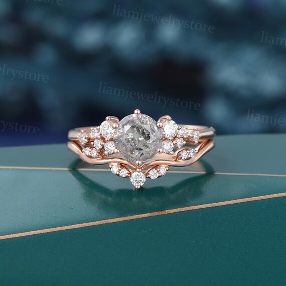 Salt and Pepper Diamond Engagement Ring Set Round Lab Grown