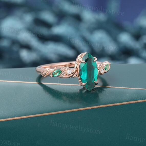 Rose Gold Emerald Marquise Cut Emerald And Diamond Ring Ct