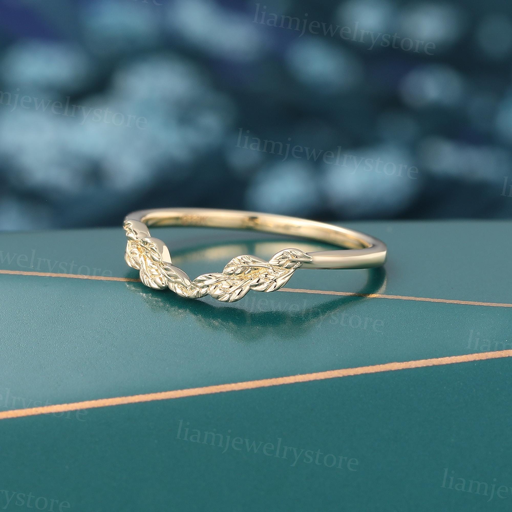 ヴィンテージウェディングカーブバンドイエローゴールドリング結婚指輪