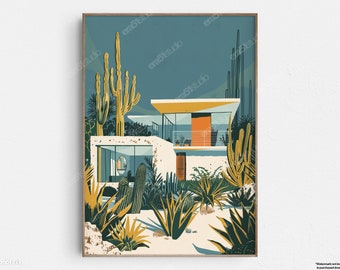 Desert Modernism Illustration - Original Mid-Century Modern Minimalist Wall Art - Printable Digital Download