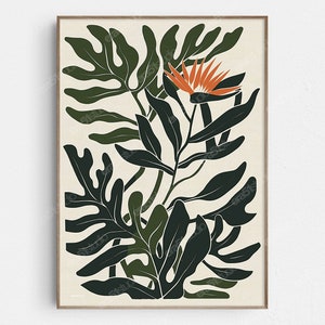 Tropische Paradiesvögel Lebendigkeit - Original Mid-Century Moderne minimalistische Wandkunst - Druckbare digitale Download