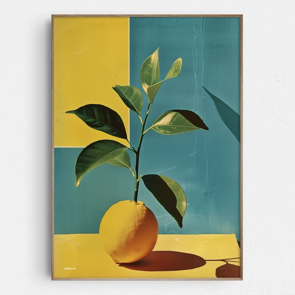 Zesty Lemon Freshness - Original Mid-Century Modern Minimalist Wall Art - Printable Digital Download