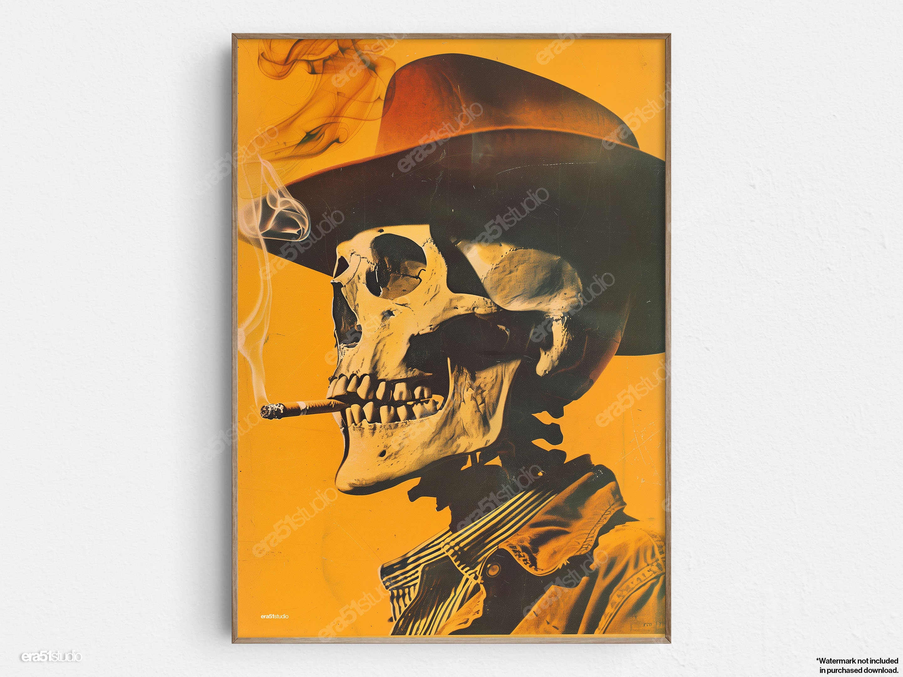 Cowboys Live Forever - Skull with Cowboy Hat - Original Mid-Century Modern Minimalist Wall Art - Printable Digital Download