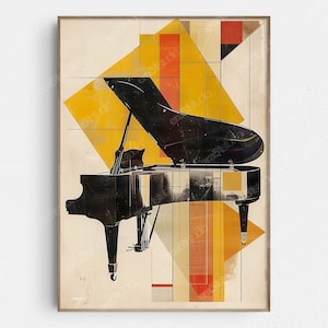 Pianoforte a coda geometrico - Arte murale minimalista moderna originale di metà secolo - Download digitale stampabile