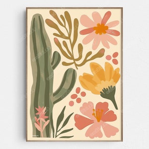 Blumen und Kaktus Kunst - Original Mid-Century moderne minimalistische Wandkunst - Druckbare digitaler Download
