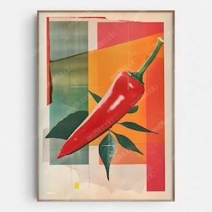 Retro Chili Pepper Collage - Originale Mid-Century Modern Minimalist Wall Art - Download digitale stampabile