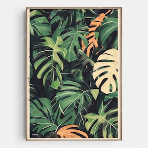 May include: A digital illustration of a tropical plant with large, green leaves. The leaves have a textured, almost watercolor-like appearance.