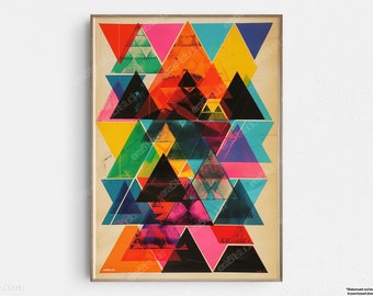 Vibrant Geometric Fusion - Original Mid-Century Modern Minimalist Wall Art - Printable Digital Download