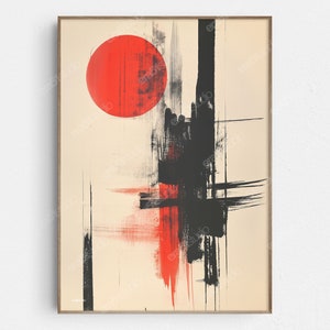 Abstrakt solnedgångsmålning - Original modern minimalistisk väggkonst från mitten av århundradet - Utskrivbar digital nedladdning