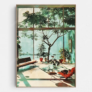 Midcentury Glasshouse - Original Mid-Century Modern Minimalist Wall Art - Printable Digital Download