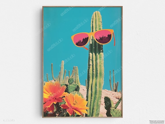 Kaktus in Sonnenbrillen Wste - Original Mid-Century Modern Minimalist Wand  Kunst - Druckbare digitaler Download - Etsy.de