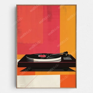 Arte giradischi retrò - Arte da parete minimalista moderna originale di metà secolo - Download digitale stampabile
