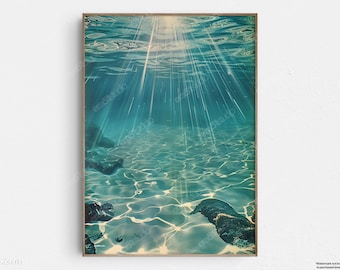 Serene Underwater Dreamscape - Original Mid-Century Modern Minimalist Wall Art - Printable Digital Download