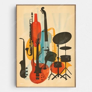Vibrazioni dell'ensemble jazz strumentale - Arte della parete minimalista moderna originale di metà secolo - Download digitale stampabile