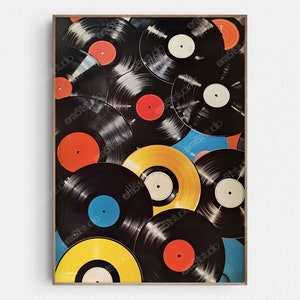 Dischi in vinile retrò - Arte da parete minimalista moderna originale di metà secolo - Download digitale stampabile