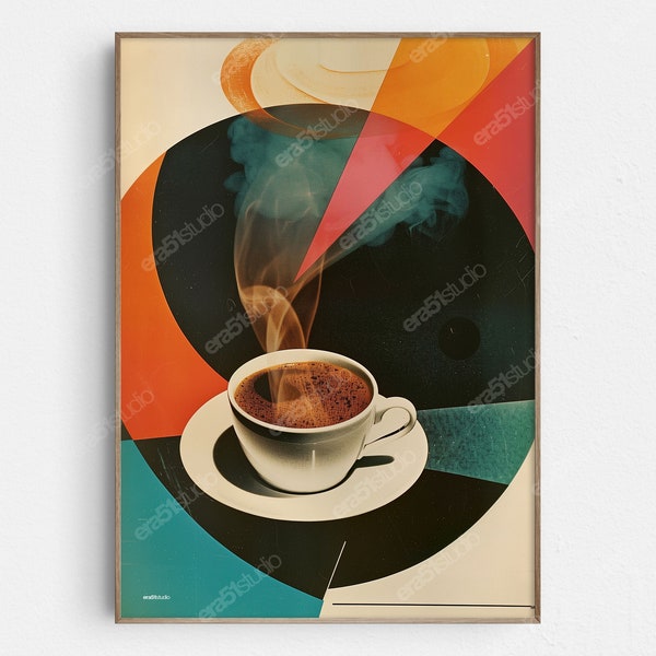 Vibrant Coffee Cup Geometric - Original Mid-Century Modern Minimalist Wall Art - Printable Digital Download