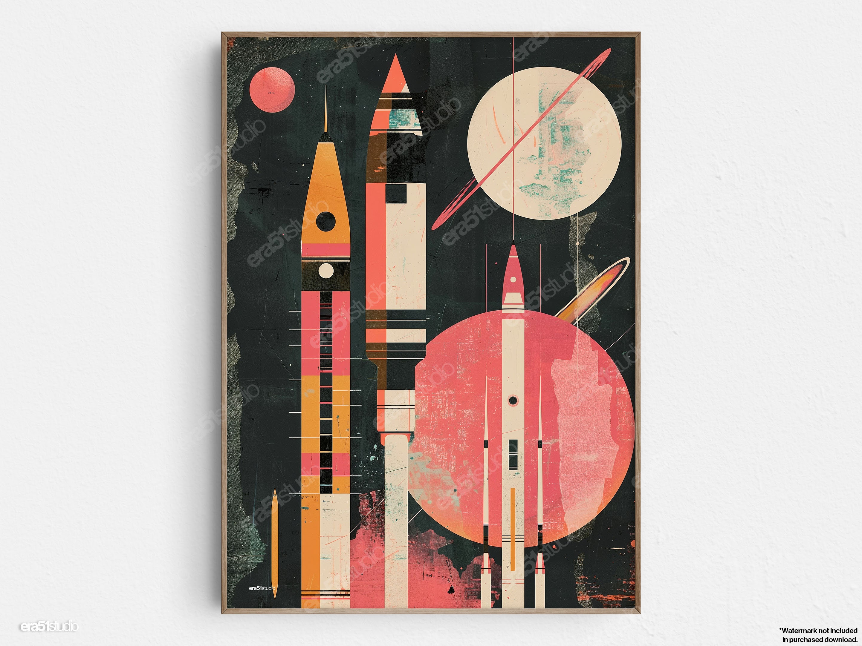 Abstract Space Rocket Design - Original Mid-Century Modern Minimalist Wall Art - Printable Digital Download
