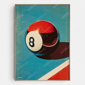 Vintage Billiards 8-Ball - Original Mid-Century Modern Minimalist Wall Art - Printable Digital Download