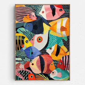 Tapiz de peces del océano: arte de pared minimalista moderno original de mediados de siglo: descarga digital imprimible