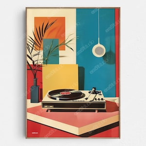 Lettore di vinili Retro Vibes - Originale arte murale minimalista moderna di metà secolo - Download digitale stampabile