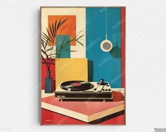 Retro Vibes Vinyl Player - Original Mid-Century Modern Minimalist Wall Art - Printable Digital Download